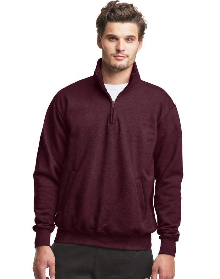 Champion Powerblend Fleece 1/4 Zip With Pockets - Miesten TummanPunainen Collegepaita - Suomi 269375